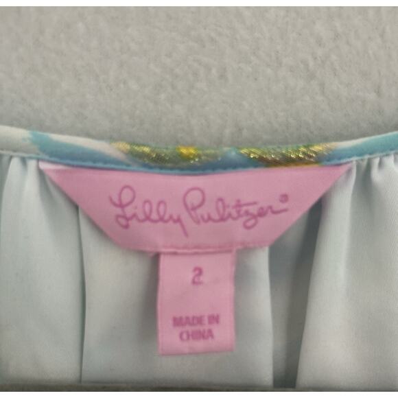 Lilly Pulitzer Dress Size 2 Silk Metallic Floral Tunic Dress Resort Party EUC - Picture 3 of 9
